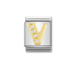 Composable Big Link Letter ‘V’ In 18K Gold With Stones