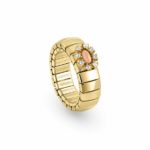 Golden Extension Ring with Pink Coral & CZ