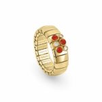 Golden Extension Ring with Red Coral & CZ