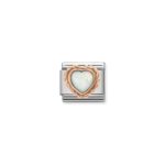 Composable Classic Link White Opal Heart with 9K Rose gold