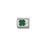 Composable Classic Link Green Clover with 925 Sterling Silver & Enamel
