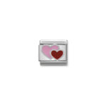 Composable Classic Link Pink and Red double heart with 925 Sterling Silver & Enamel