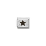 Composable Classic Link Plate with Black Star with 925 Sterling Silver & Cubic Zirconia