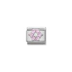 Composable Classic Link  Pink and White Flower with 925 Sterling Silver & Cz