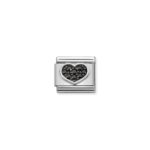 Composable Classic Link Black Heart  with 925 Sterling Silver & Cz