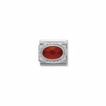 Composable Classic Link Stone Faced Red Agathe with 925 Sterling Silver