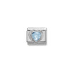 Composable Classic Link Light Blue  Heart with 925 Sterling Silver & Cubic Zirconia