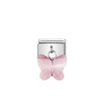 Composable Classic Link with Pink Crystal Butterflies and High Quality Stainless Steel