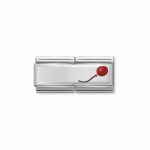 Composable Classic Double Link Plate with Red Balloon with 925 Sterling Silver & Enamel