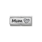 Composable Classic Double Link Mum and Heart with 925 Sterling Silver & Cubic Zirconia