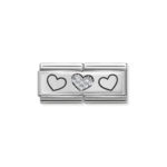 Composable Classic Double Link Hearts with CZ with 925 Sterling Silver & Cubic Zirconia