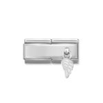 Composable Classic Double Link White Wing with 925 Sterling Silver & Enamel