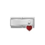 Composable Classic Double Link Red Heart with 925 Sterling Silver  & Enamel