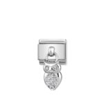 Composable Classic Pendant Link  CZ Owl with  Sterling Silver 925 and High Quality Stainless Steel