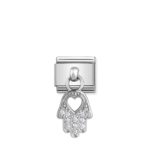 Composable Classic Pendant Link CZ Hand of Fatima with  Sterling Silver 925 and High Quality Stainless Steel