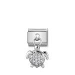 Composable Classic Pendant Link  CZ Sea Turtle with  Sterling Silver 925 and High Quality Stainless Steel