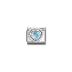 Composable Classic Link  Blue Heart with Cubic Zirconia and  925 Sterling Silver Around