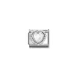 Composable Classic Link  White Opal Heart with 925 Sterling Silver Around