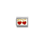 Composable Classic Link in 18K Gold  Red Hearts Cherries with Enamel Detail